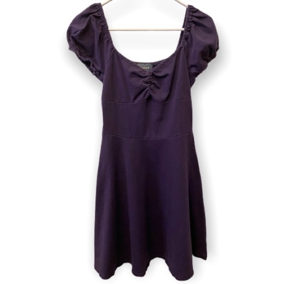 Modcloth Skater Dress Empire Waist Puff Sleeves Swing Skirt Stretch Purple Small - Picture 1 of 7